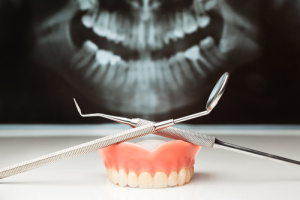 Dental,Pan,X-ray,,Denture,And,Dental,Instruments.